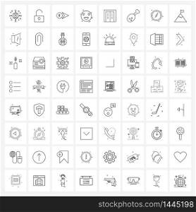 Universal Symbols of 64 Modern Line Icons of love, heart, compass, emotions, east Vector Illustration