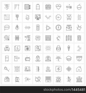 Universal Symbols of 64 Modern Line Icons of tool, fence, documents, farming, jar Vector Illustration