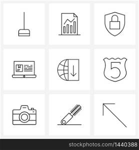 Universal Symbols of 9 Modern Line Icons of arrow, internet, security, global, computer Vector Illustration