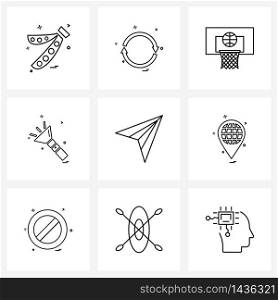 Universal Symbols of 9 Modern Line Icons of bulb, torch, net, torch light, torch Vector Illustration