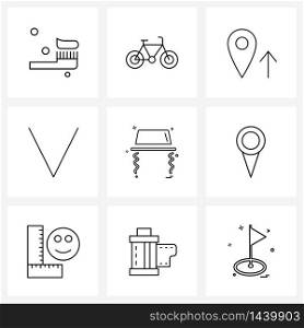 Universal Symbols of 9 Modern Line Icons of cap, down, fitness, direction, upload Vector Illustration