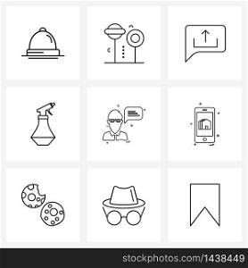 Universal Symbols of 9 Modern Line Icons of chat, avatar, chat, water, water shower Vector Illustration
