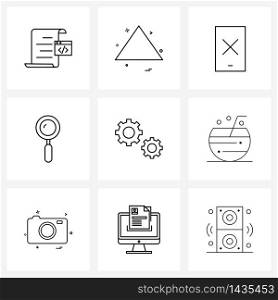 Universal Symbols of 9 Modern Line Icons of engine, gear, remove, glass, search Vector Illustration
