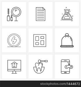 Universal Symbols of 9 Modern Line Icons of grid, multimedia, paper, flash, chemistry Vector Illustration