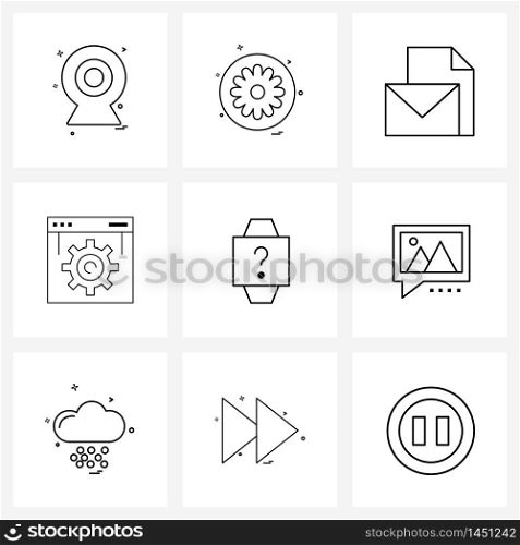 Universal Symbols of 9 Modern Line Icons of hand watch, development, file, web, web Vector Illustration
