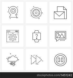 Universal Symbols of 9 Modern Line Icons of hand watch, development, file, web, web Vector Illustration