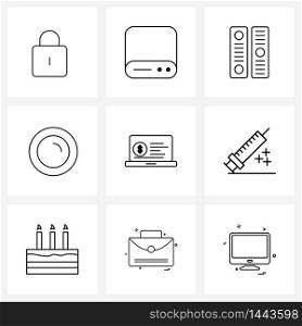 Universal Symbols of 9 Modern Line Icons of injection, shopping, folder, online shopping, interior Vector Illustration