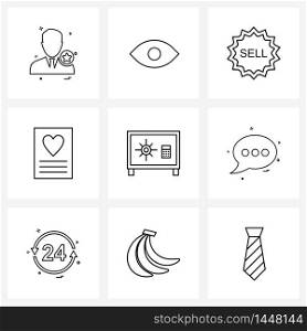 Universal Symbols of 9 Modern Line Icons of locker, valentine, sale, romantic, pass board Vector Illustration