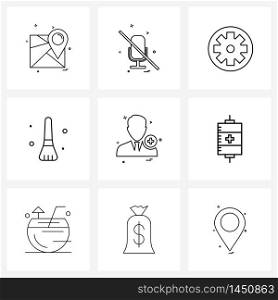 Universal Symbols of 9 Modern Line Icons of profile, avatar, gear, pomade, cosmetics Vector Illustration