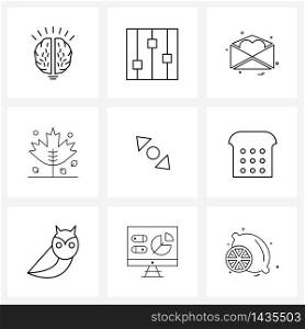 Universal Symbols of 9 Modern Line Icons of right, line, valentine, left, leaf Vector Illustration