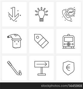 Universal Symbols of 9 Modern Line Icons of sale, winters, call, Santa, Christmas Vector Illustration