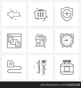 Universal Symbols of 9 Modern Line Icons of shopping, ok, luggage, mark, shield Vector Illustration