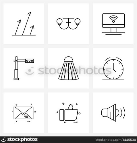 Universal Symbols of 9 Modern Line Icons of traffic control, signals, room, traffic signals, network Vector Illustration
