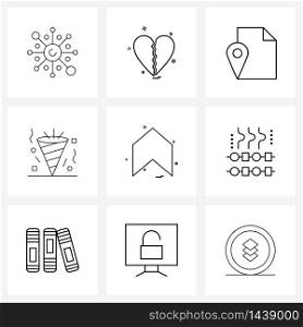 Universal Symbols of 9 Modern Line Icons of up, arrows, location, arrow, trumpet Vector Illustration
