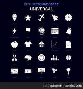 Universal White icon over Blue background. 25 Icon Pack