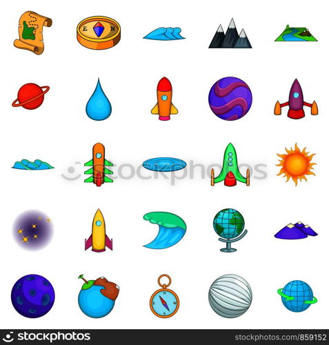 Universe icons set. Cartoon set of 25 universe vector icons for web isolated on white background. Universe icons set, cartoon style