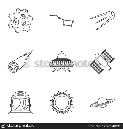 Universe icons set. Outline illustration of 9 universe vector icons for web. Universe icons set, outline style