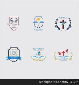 University, academy and college emblems or logos set for education industry design. Isolated on gray background