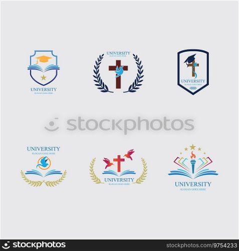 University, academy and college emblems or logos set for education industry design. Isolated on gray background