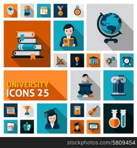 University and studying flat decorative icons set isolated vector illustration. University Icons Set