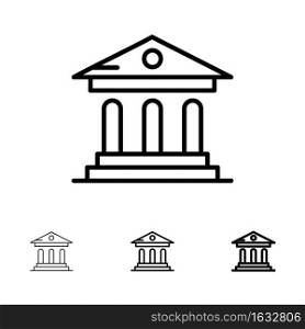 University, Bank, C&us, Court Bold and thin black line icon set
