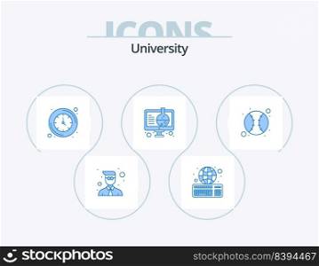 University Blue Icon Pack 5 Icon Design. baseball. science. clock. online. experiment