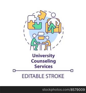 University counseling services concept icon. Where to get help abstract idea thin line illustration. Confidential support. Isolated outline drawing. Editable stroke. Arial, Myriad Pro-Bold fonts used. University counseling services concept icon