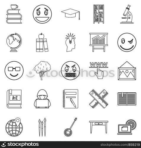 University degree icons set. Outline set of 25 university degree vector icons for web isolated on white background. University degree icons set, outline style