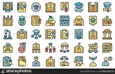 University department icons set outline vector. Student campus. Learner examination. University department icons set vector flat