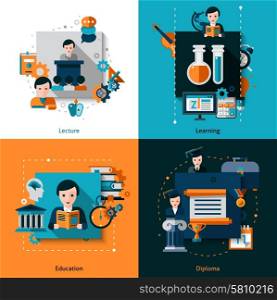 University design concept set with lecture and learning flat icons isolated vector illustration. University Flat Set