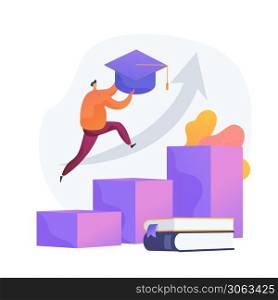 University graduation. Achievement, higher education, academic degree. Successful student jumping, holding mortarboard. Personal development. Vector isolated concept metaphor illustration.. University graduation vector concept metaphor.