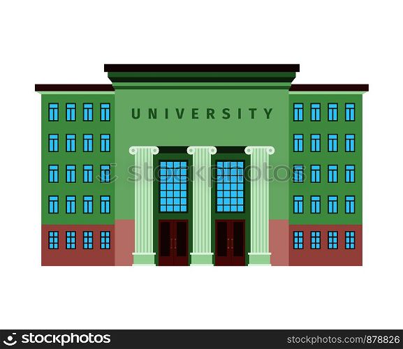 University green color building icon on white background. Vector illustration. University green color building icon