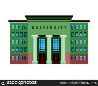 University green color building icon on white background. Vector illustration. University green color building icon