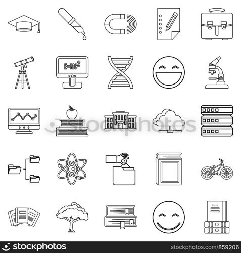 University icons set. Outline set of 25 university vector icons for web isolated on white background. University icons set, outline style