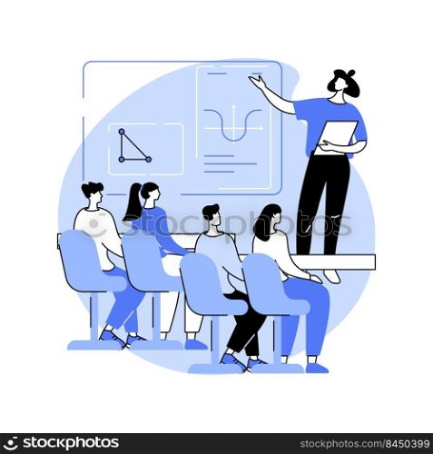University lecture isolated cartoon vector illustrations. Teacher gives a lecture, a group of students in the audience, educational process at the university, student life vector cartoon.. University lecture isolated cartoon vector illustrations.