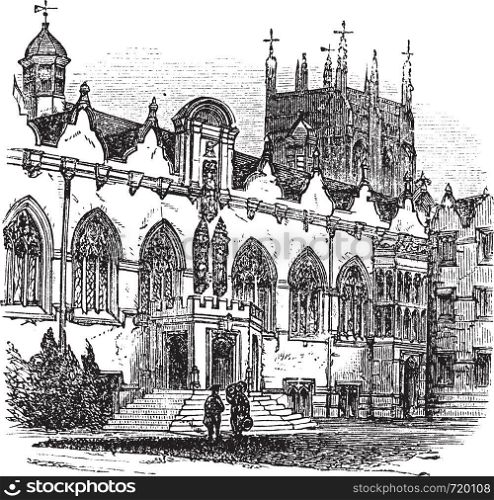 University of Oxford or Oxford University in Oxford, England, during the 1890s, vintage engraving. Old engraved illustration of University of Oxford.