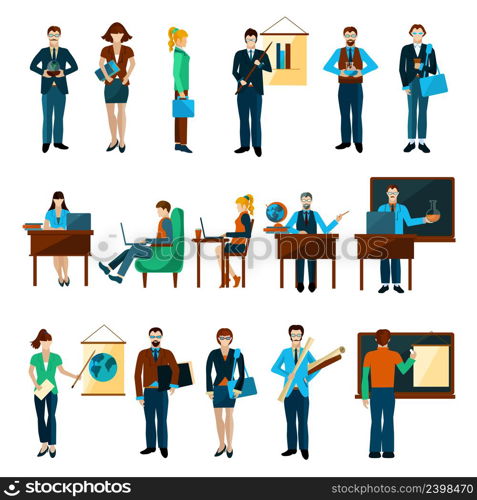 University people set with teacher and students avatars isolated vector illustration. University People Set