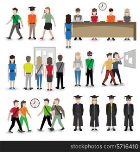 University school and college education students people avatars set vector illustration