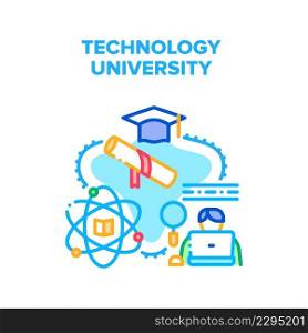 University Technology Vector Icon Concept. Laptop And Electronic Library Book University Technology For Learning Educational Lesson. Student Science Studying In College Color Illustration. University Technology Vector Color Illustration