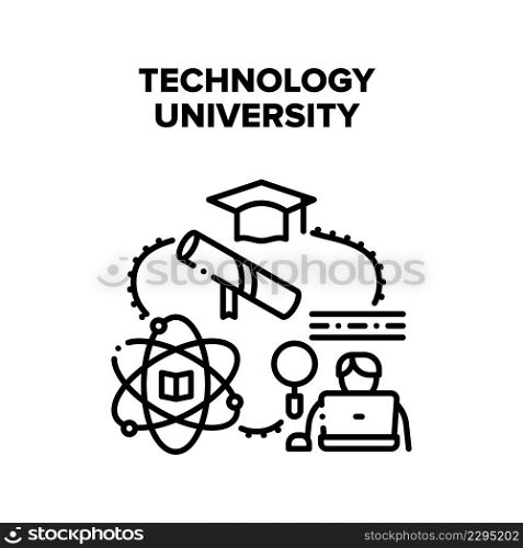 University Technology Vector Icon Concept. Laptop And Electronic Library Book University Technology For Learning Educational Lesson. Student Science Studying In College Black Illustration. University Technology Vector Black Illustration