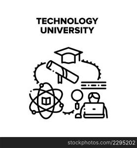 University Technology Vector Icon Concept. Laptop And Electronic Library Book University Technology For Learning Educational Lesson. Student Science Studying In College Black Illustration. University Technology Vector Black Illustration