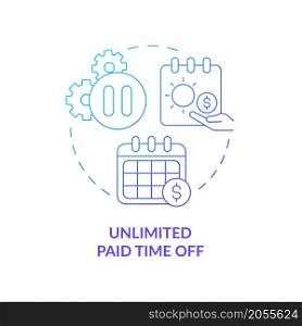 Unlimited salaried time off concept icon. Financially compensated vacation abstract idea thin line illustration. Isolated outline drawing. Roboto-Medium, Myriad Pro-Bold fonts used. Unlimited salaried time off concept icon