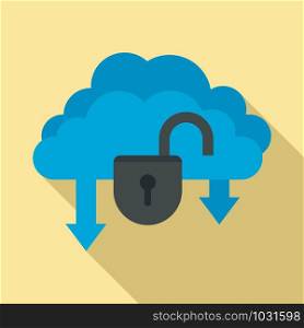 Unlock data cloud icon. Flat illustration of unlock data cloud vector icon for web design. Unlock data cloud icon, flat style