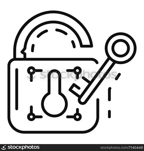 Unlock device security icon. Outline unlock device security vector icon for web design isolated on white background. Unlock device security icon, outline style