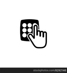 Unlock Hand Touching Keypad, Pin Code Lock. Flat Vector Icon illustration. Simple black symbol on white background. Password Key and Access Security sign design template for web and mobile UI element. Unlock Hand Touching Keypad, Pin Code Lock. Flat Vector Icon illustration. Simple black symbol on white background. Password Key and Access Security sign design template for web and mobile UI element.