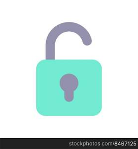 Unlocked padlock flat color ui icon. Security setting. Folder access control. Open lock. Cybersecurity. Simple filled element for mobile app. Colorful solid pictogram. Vector isolated RGB illustration. Unlocked padlock flat color ui icon