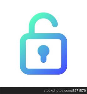 Unlocked padlock pixel perfect gradient linear ui icon. Security setting. Folder access control. Line color user interface symbol. Modern style pictogram. Vector isolated outline illustration. Unlocked padlock pixel perfect gradient linear ui icon