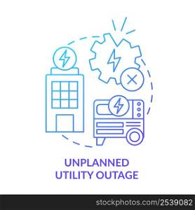 Unplanned utility outage blue gradient concept icon. Energy management abstract idea thin line illustration. Power generation system. Isolated outline drawing. Myriad Pro-Bold font used. Unplanned utility outage blue gradient concept icon