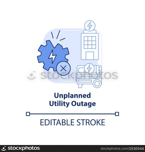 Unplanned utility outage blue light concept icon. Energy management abstract idea thin line illustration. Power generation. Isolated outline drawing. Editable stroke. Arial, Myriad Pro-Bold fonts used. Unplanned utility outage blue light concept icon