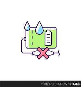 Unplug power bank if wet RGB color manual label icon. Prevent from damage. Short-circuiting risk. Water exposing. Isolated vector illustration. Simple filled line drawing for product use instructions. Unplug power bank if wet RGB color manual label icon